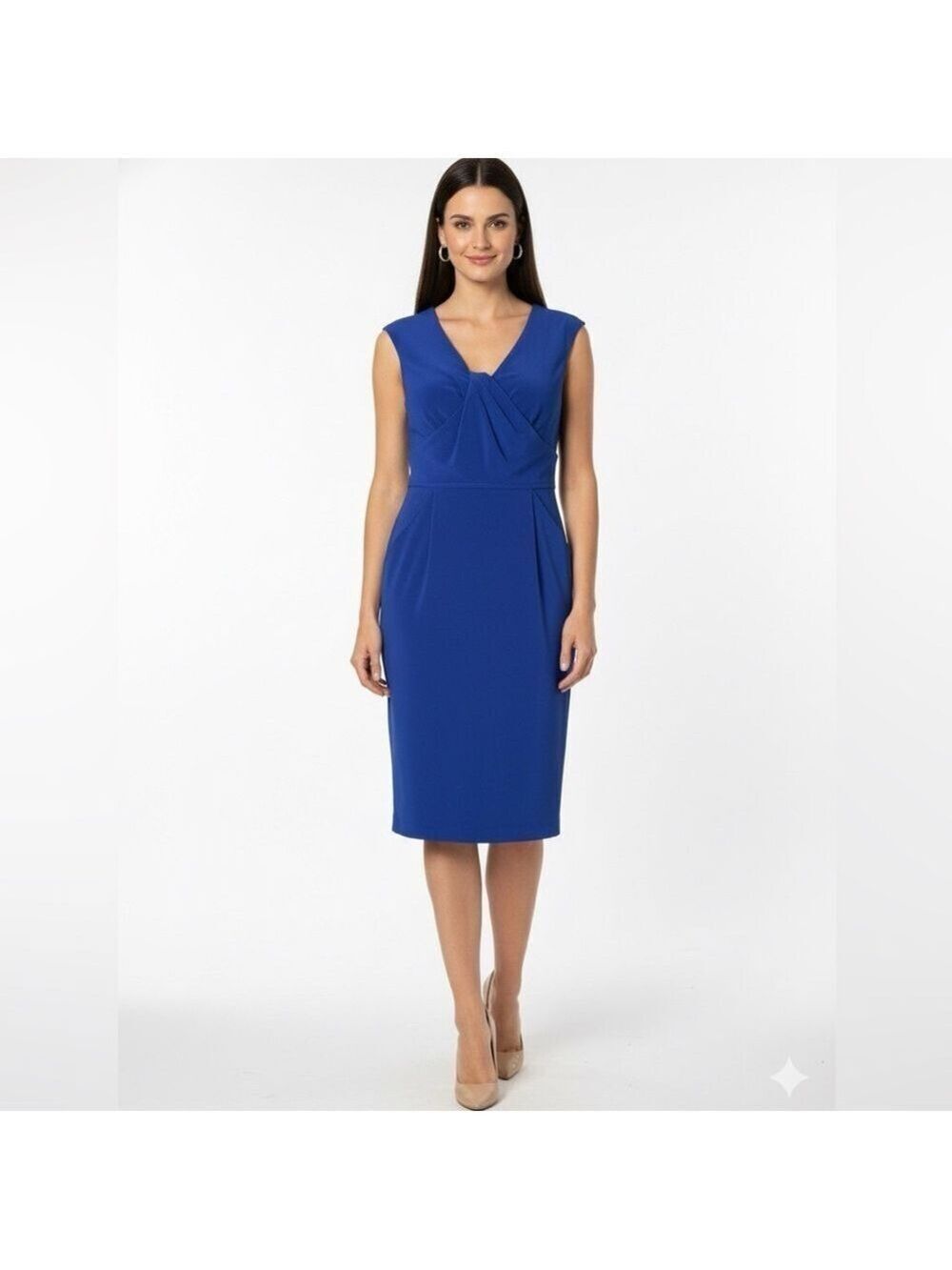 ADRIANNA PAPELL Cobalt Blue Stretch & Draped Special Occasion Dress Size 6